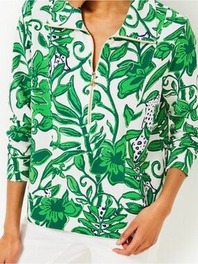 Lilly Pulitzer Eleni UPF 50+ Pullover in Fiddle Green Escape Plan